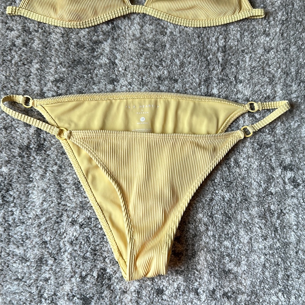 LA Hearts Yellow Ribbed Bikini Set - Picture 2 of 4